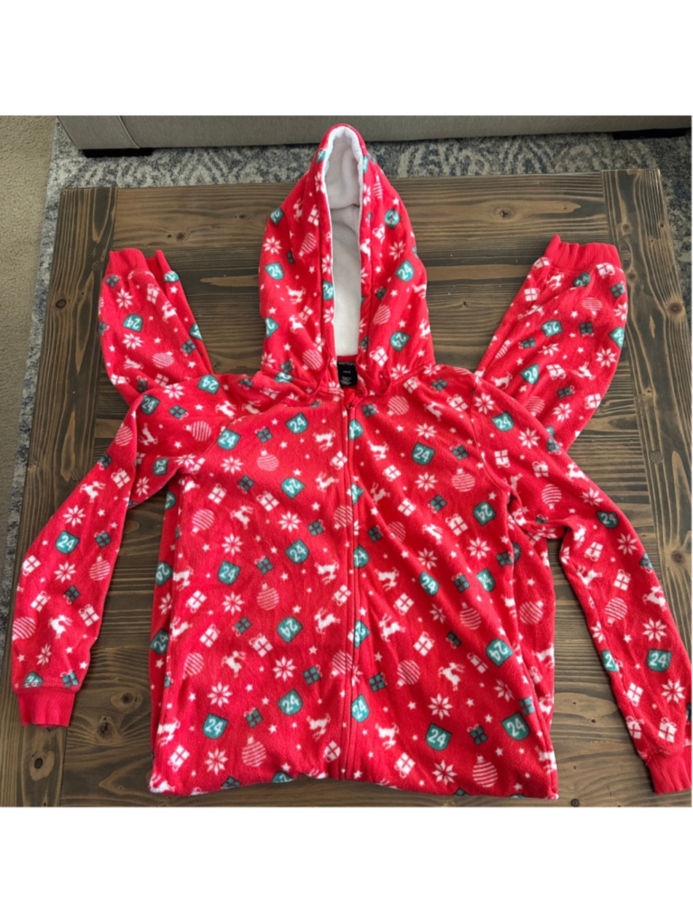 Esmara Women's M 8/10 Christmas One Piece Pajamas Red Reindeer Snowflake Fleece